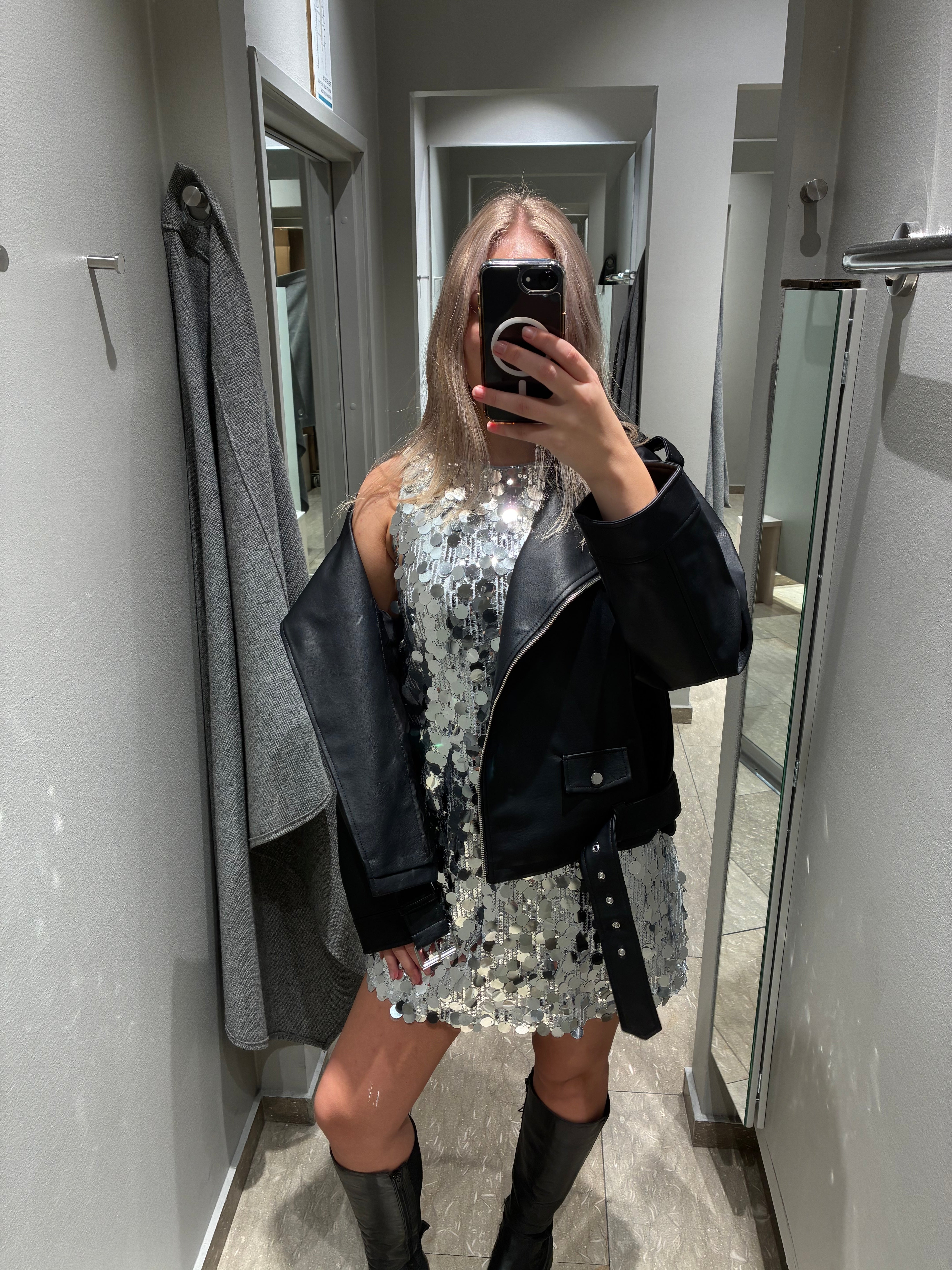 PCMALOU Short Dress - Silver Colour